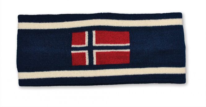 Main Image  Knitted Head Band , blue with Norwegian flag