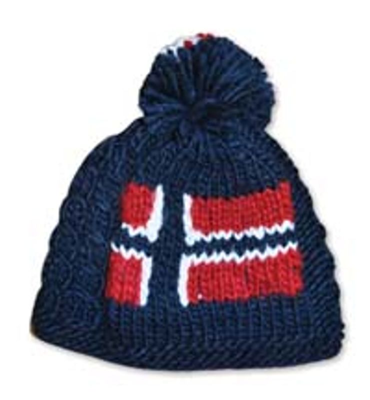Håndstrikket lue - Norsk flagg - Marine